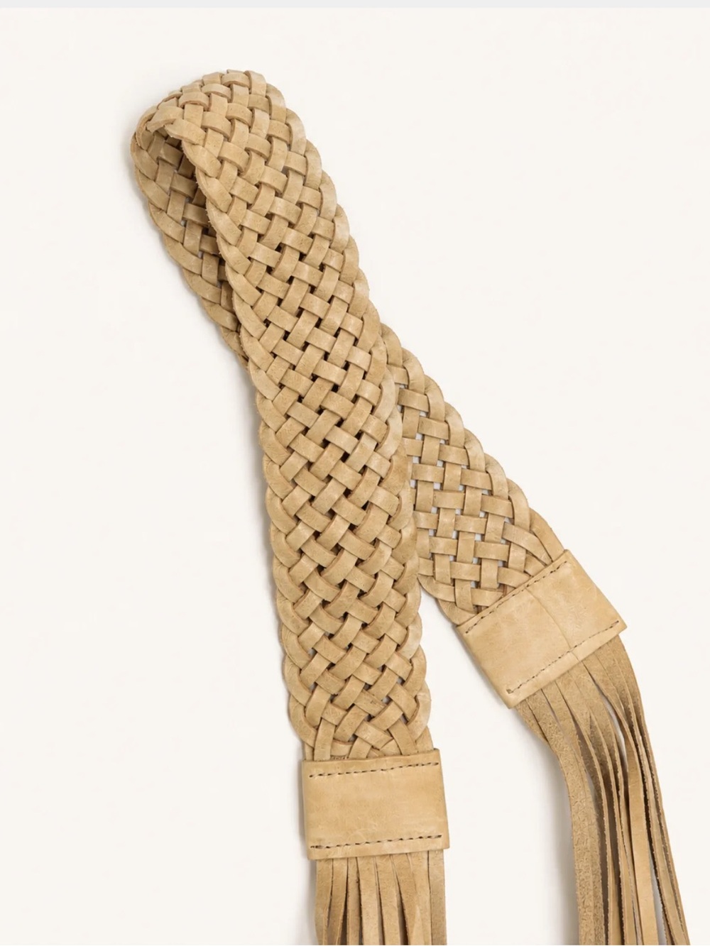 ADA Zoe Braided leather Fringe Belt - Beige